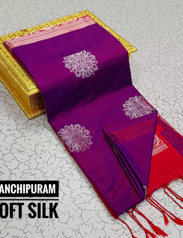 "Kanjeevaram Soft Silk Saree – Royal Purple Elegance"