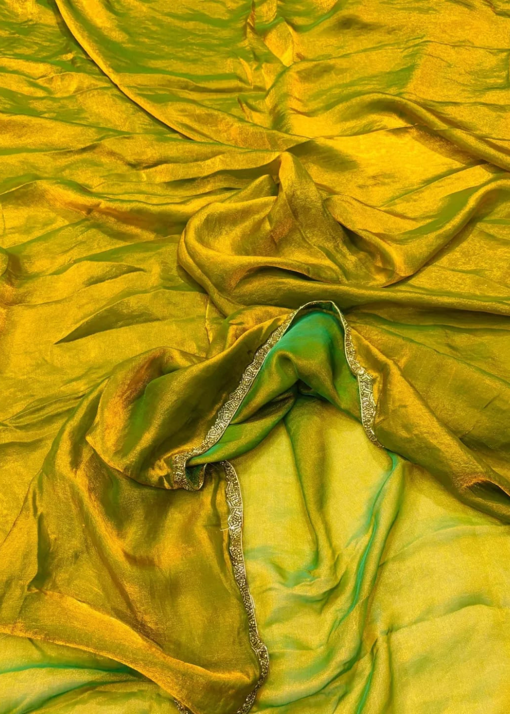 Shimmering Splendor: Space Silk Sarees with Motti Embellishments