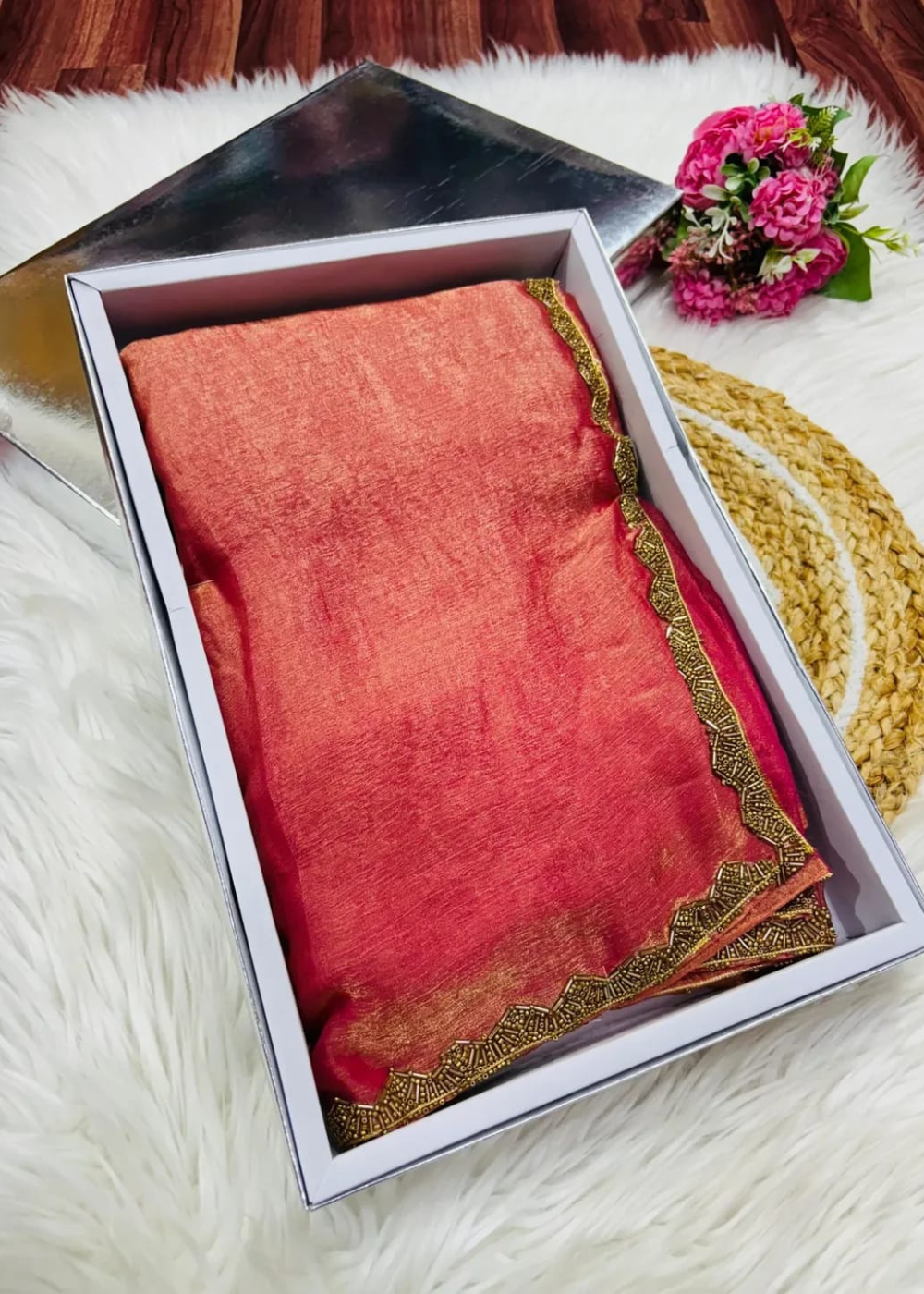 Shimmering Splendor: Space Silk Sarees with Motti Embellishments