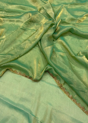 Shimmering Splendor: Space Silk Sarees with Motti Embellishments
