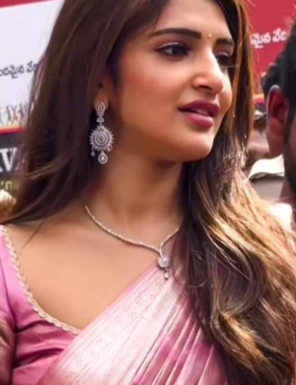 "Srileela inspired Pink Banarasi Tissue Silk Saree"