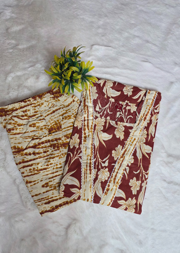 Daily Wear Cotton Meroon Kurti with Matching Pant