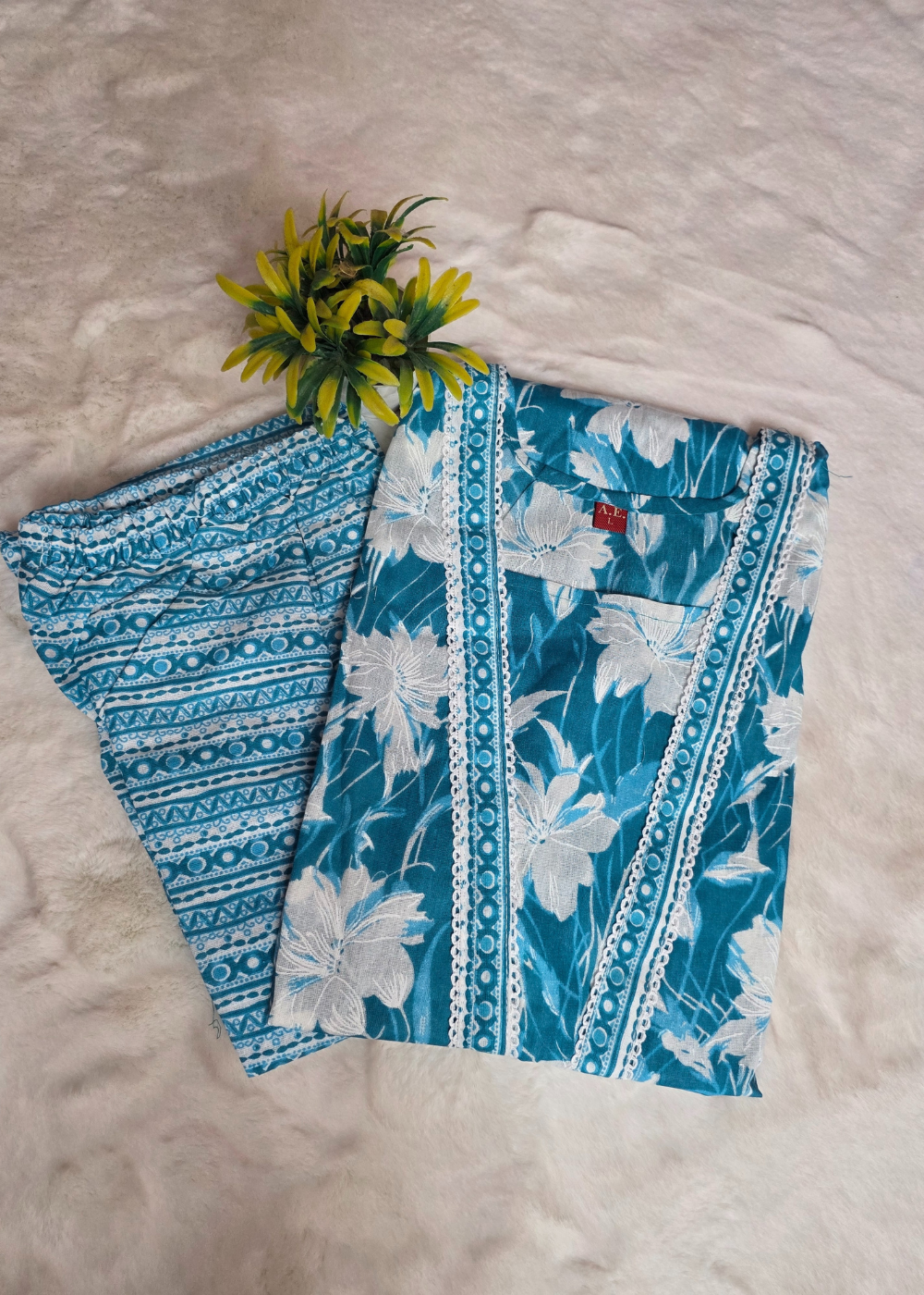 Daily Wear Cotton Sky Blue Kurti with Matching Pant