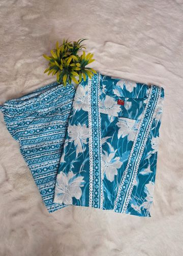 Daily Wear Cotton Sky Blue Kurti with Matching Pant
