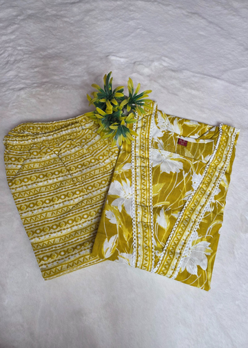 Daily Wear Cotton Gold shade Kurti with Matching Pant