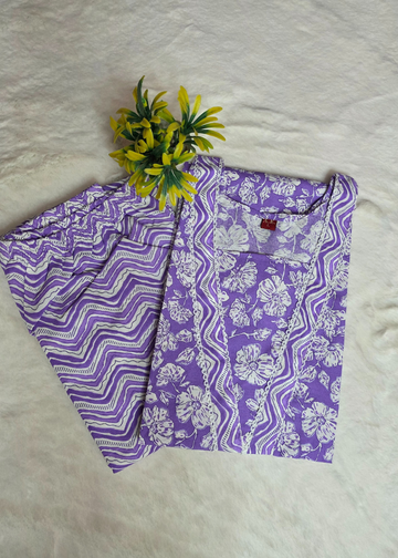 Daily Wear Cotton Lavender Kurti with Matching Pant