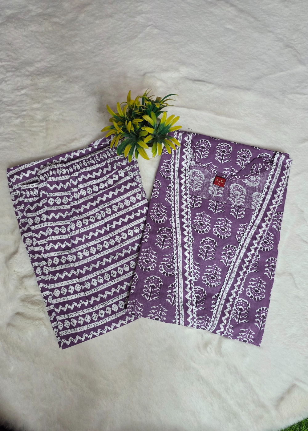 Daily Wear Cotton plum-grey shade Kurti with Matching Pant