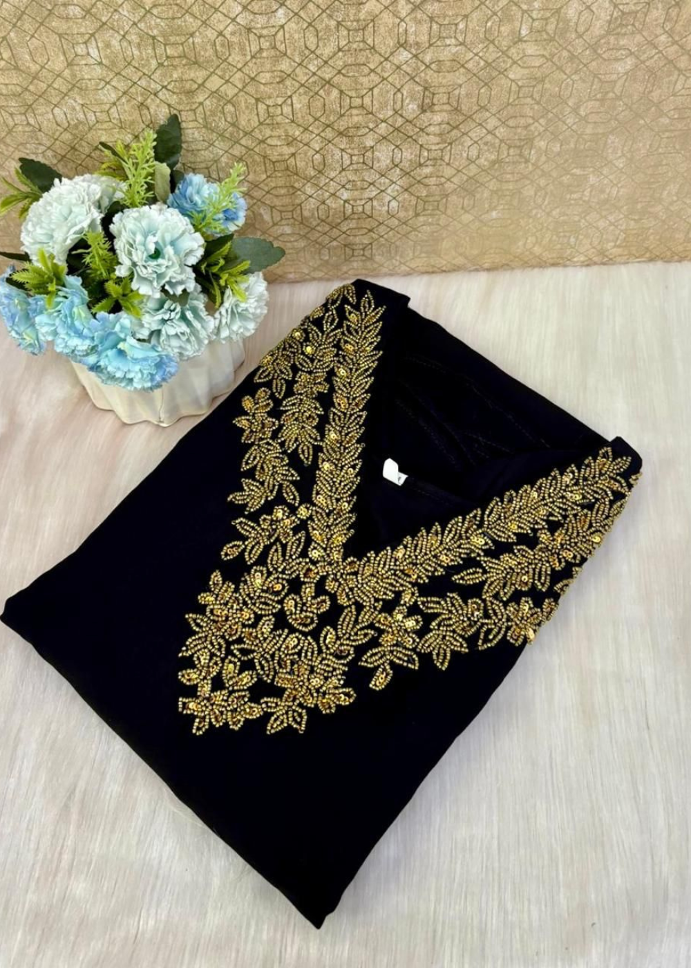 A-Line Kurti with Jewel Haram Neck Pattern