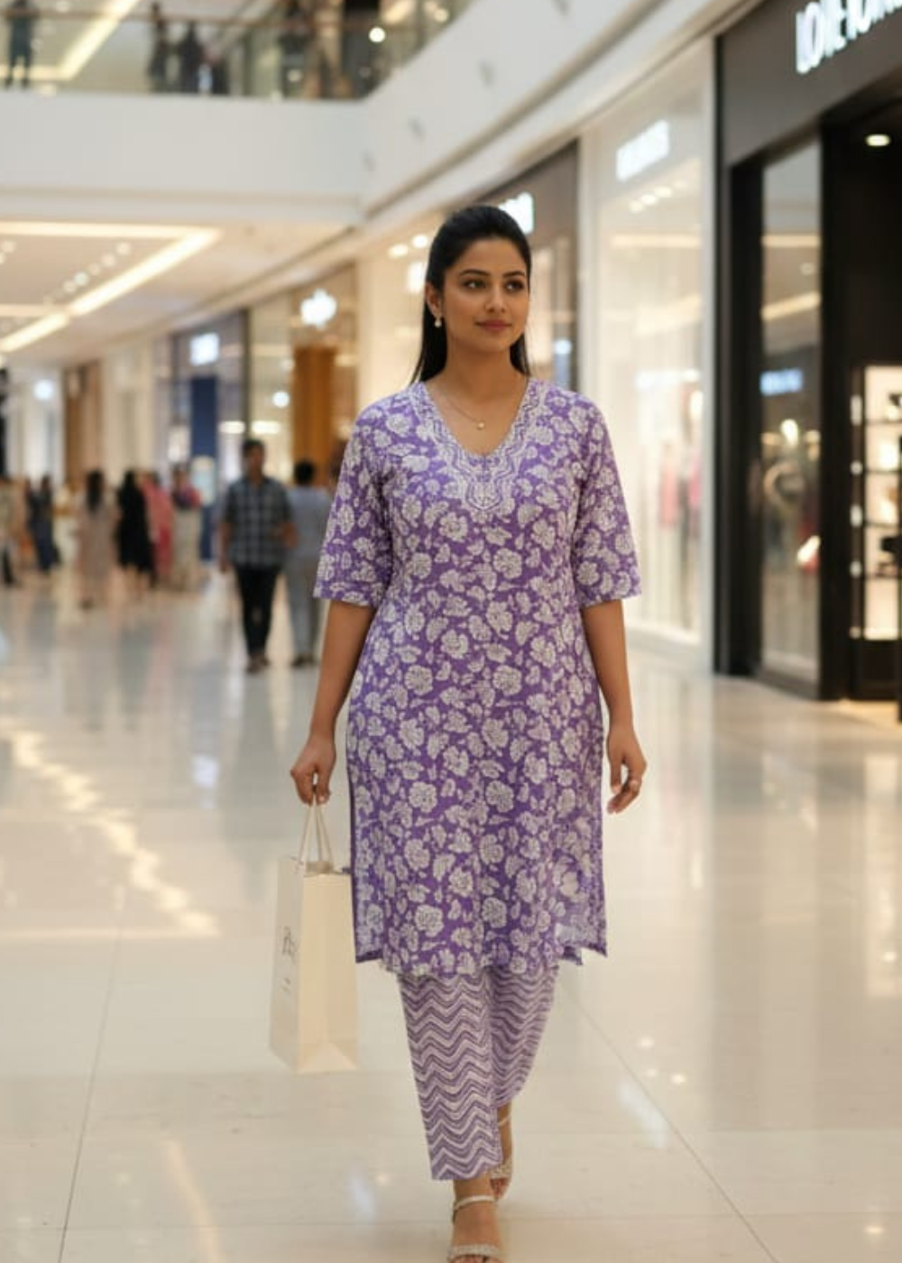 Daily Wear Cotton Lavender Kurti with Matching Pant