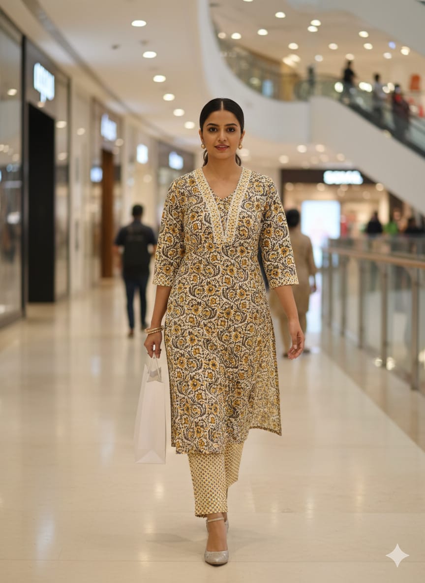 Daily Wear Cotton olive brown Kurti With Matching Pant