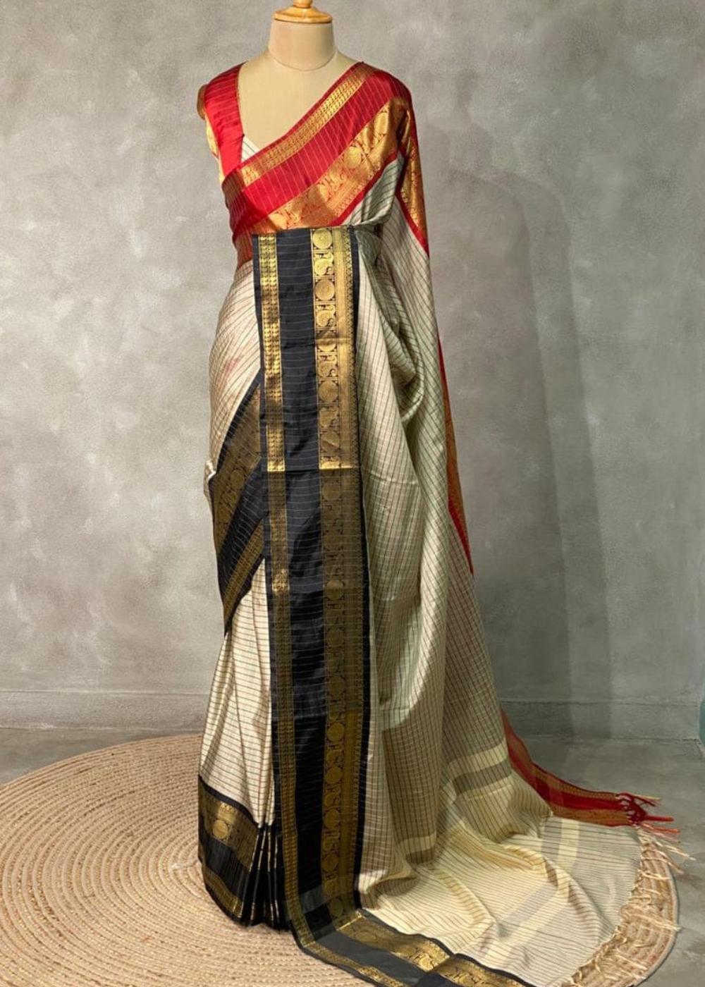 Ash Color Banarasi Ganga Jamuna Soft Silk Saree