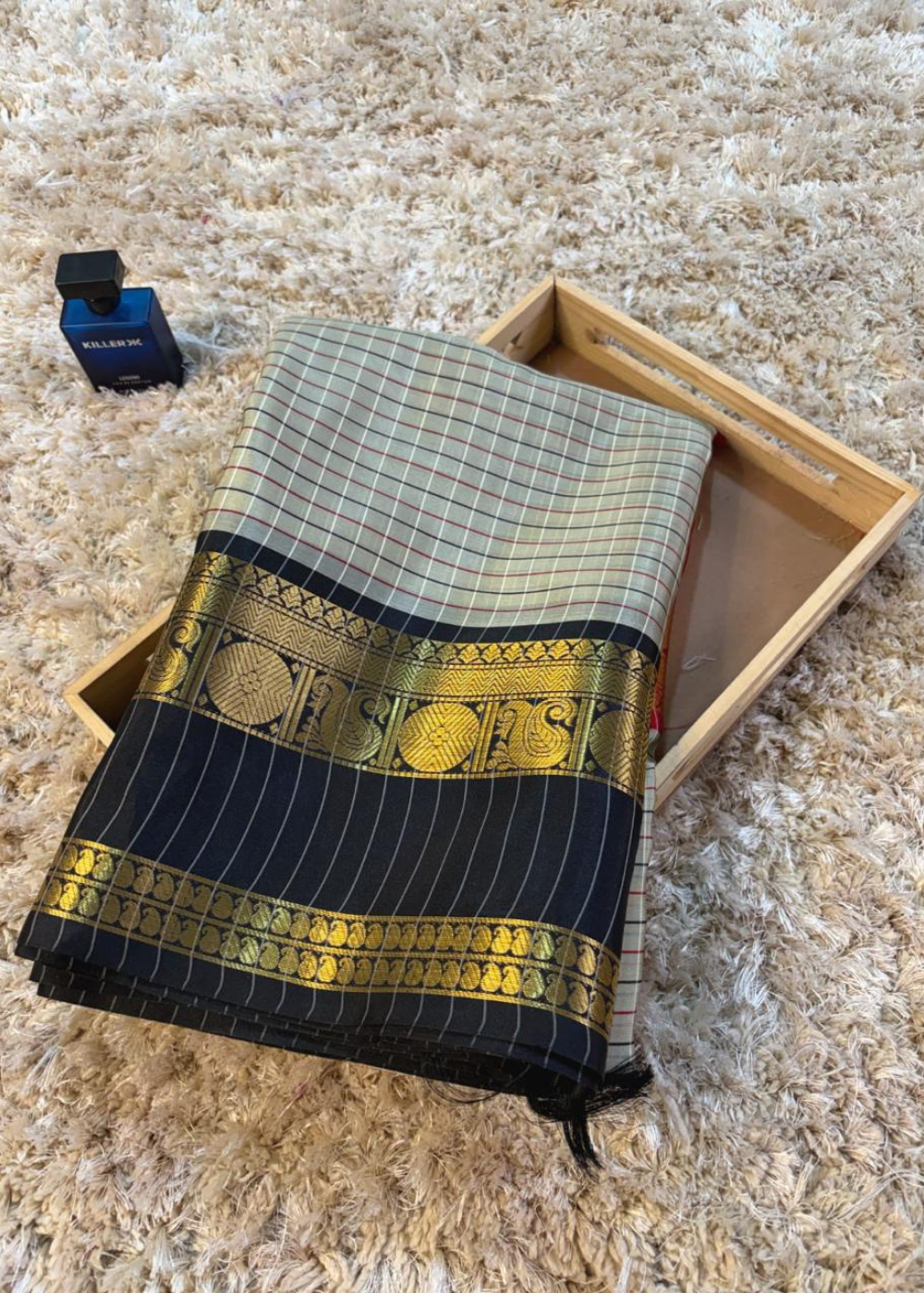 Ash Color Banarasi Ganga Jamuna Soft Silk Saree