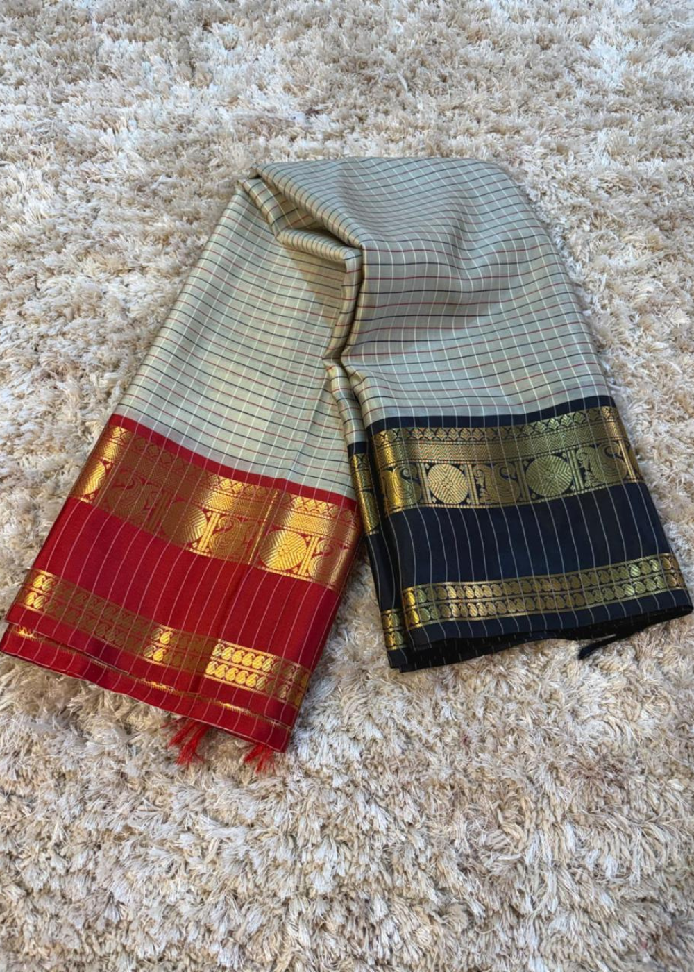 Ash Color Banarasi Ganga Jamuna Soft Silk Saree