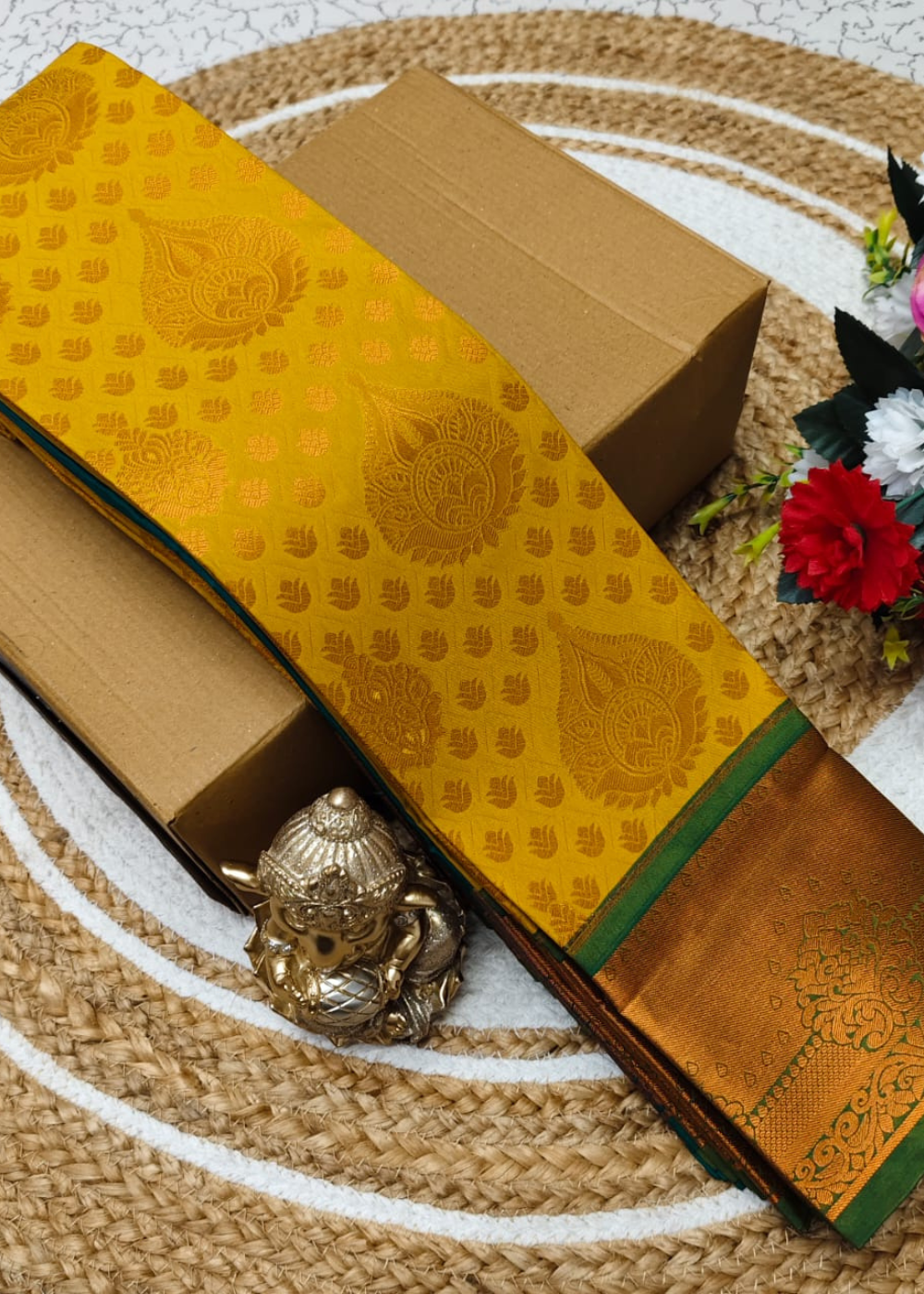 Marigold Yellow Bridal Silk Sarees – Festive Pure Silk Elegance
