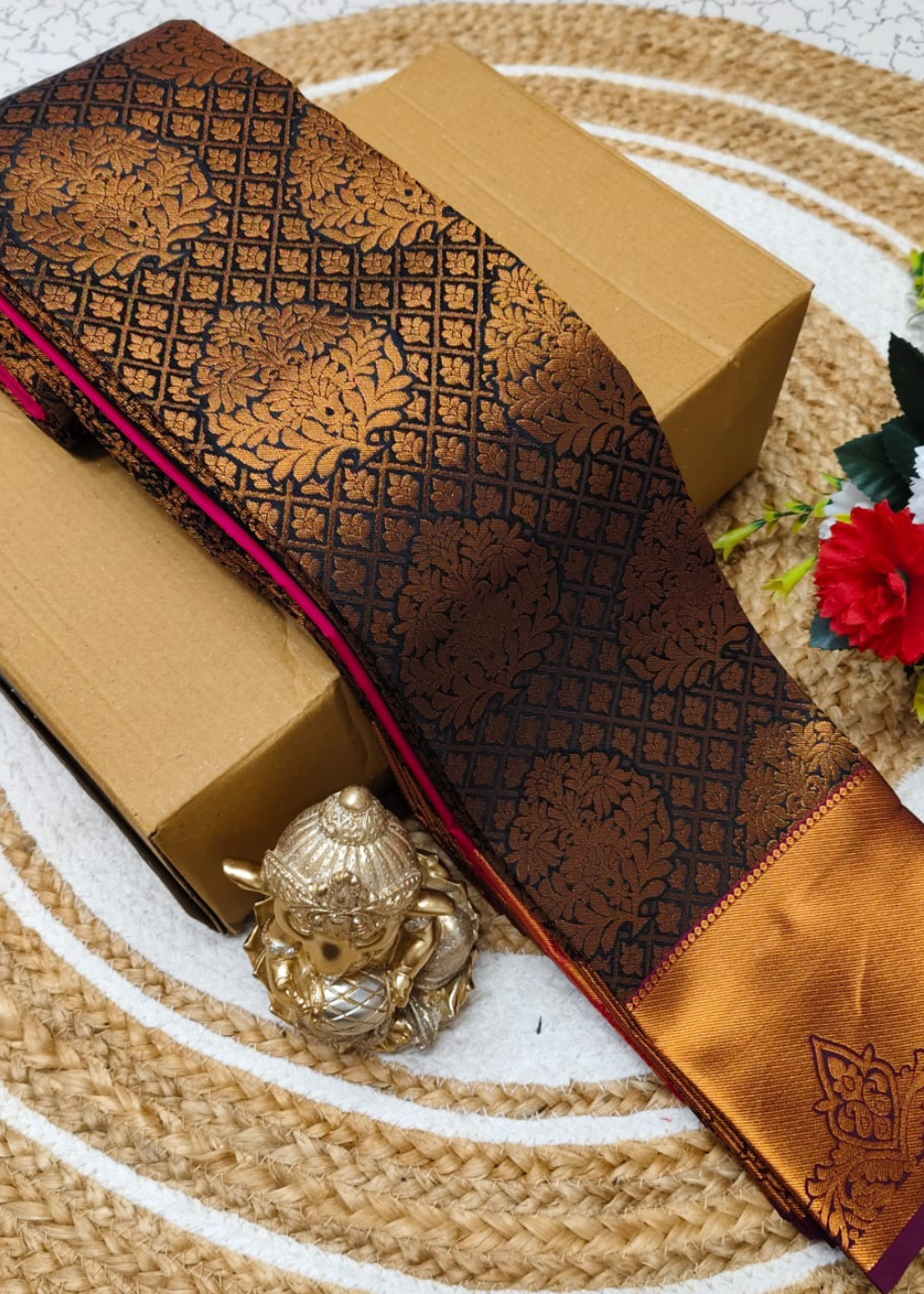Terracotta Brown Bridal Silk Sarees – Warm Pure Silk Beauty