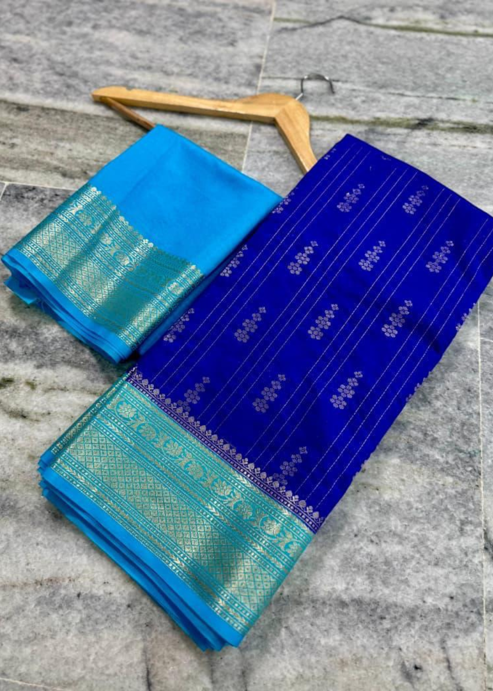 Blue Banarasi Kathan Gorgette Silk Saree