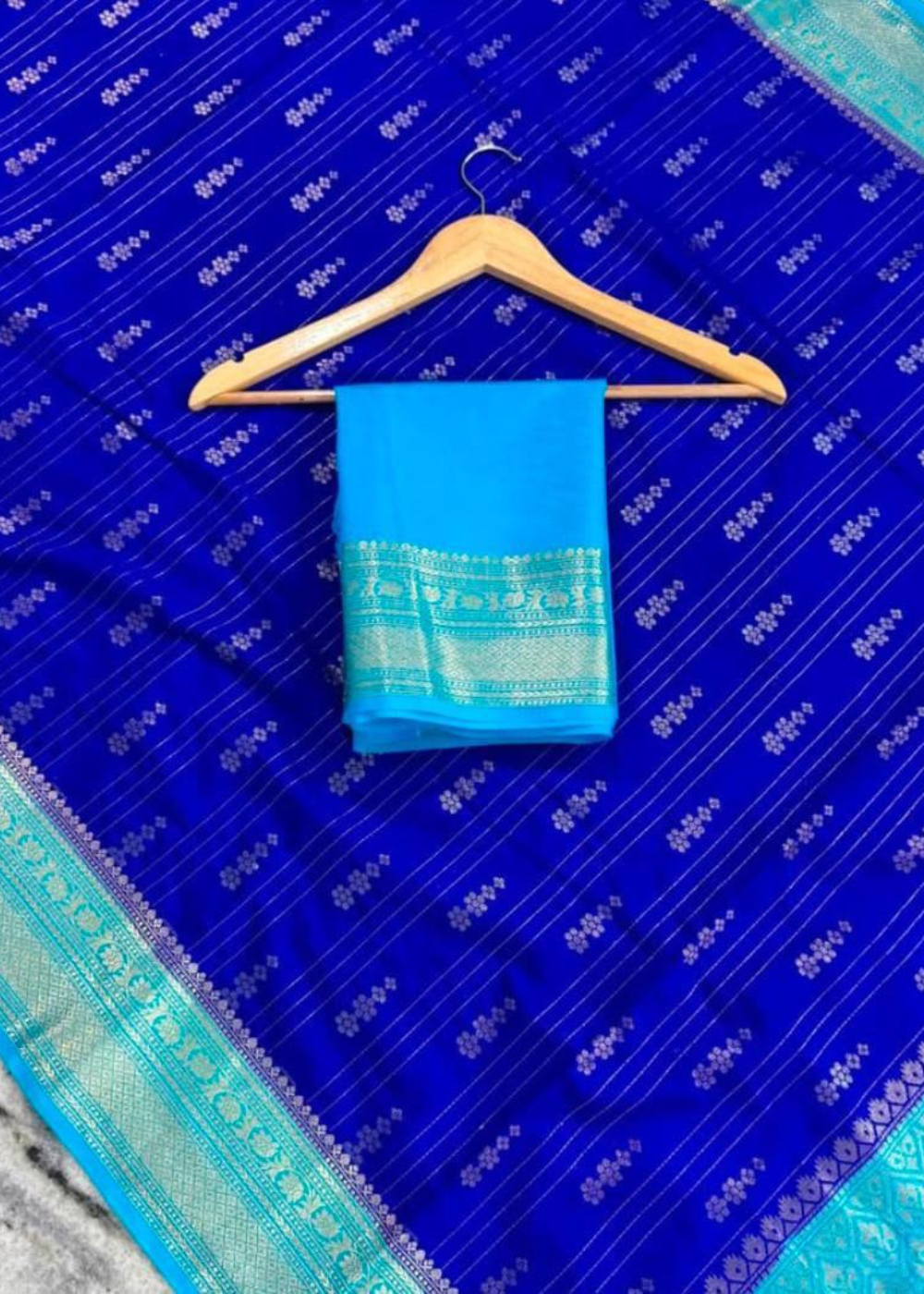 Blue Banarasi Kathan Gorgette Silk Saree