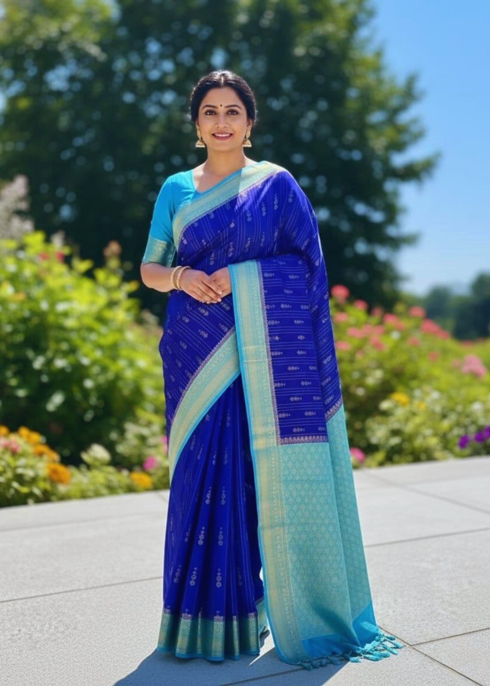Blue Banarasi Kathan Gorgette Silk Saree