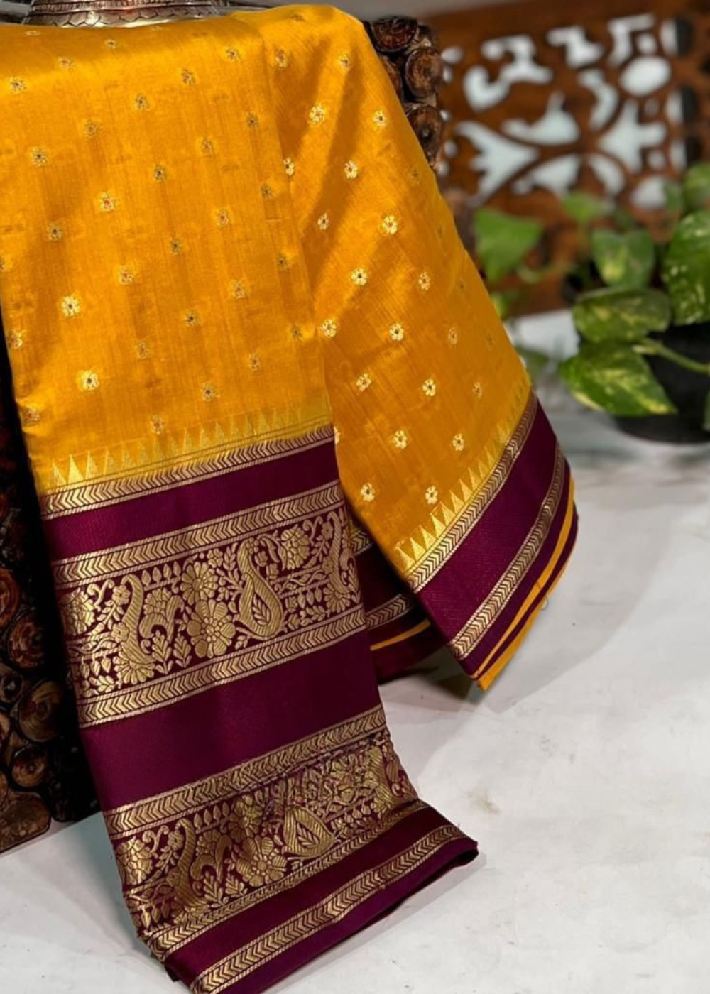 Yellow Banarasi Kathan Dupion Silk Saree