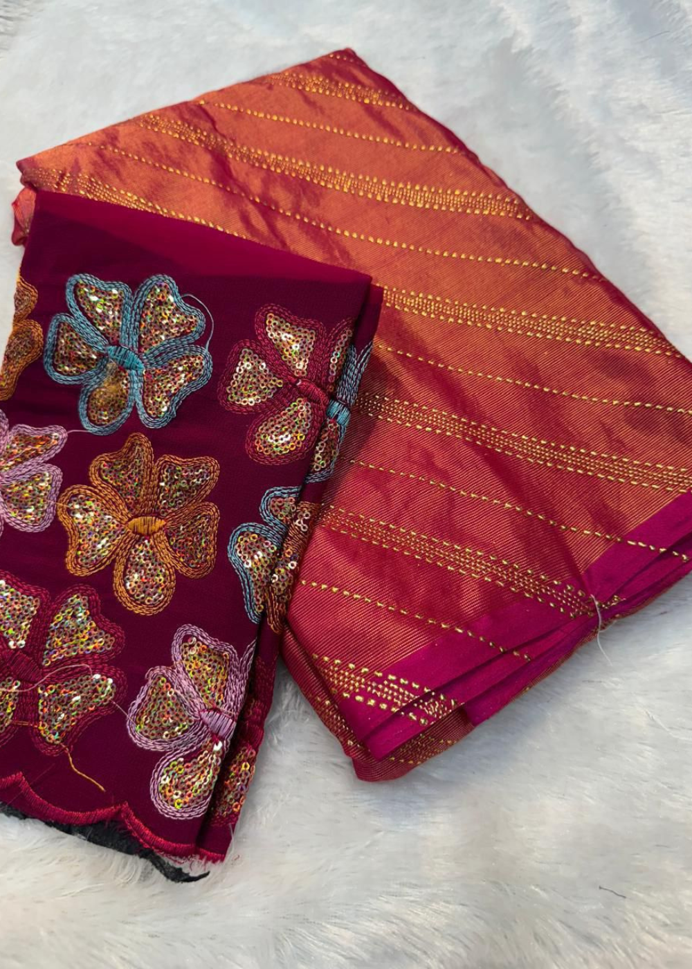 Designer Brasso Saree with Shimmering Floral Motifs