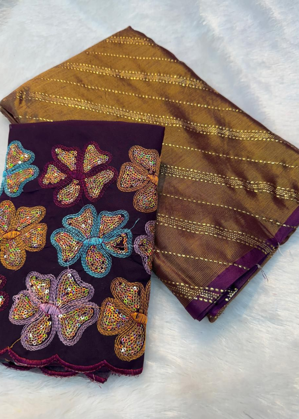 Designer Brasso Saree with Shimmering Floral Motifs