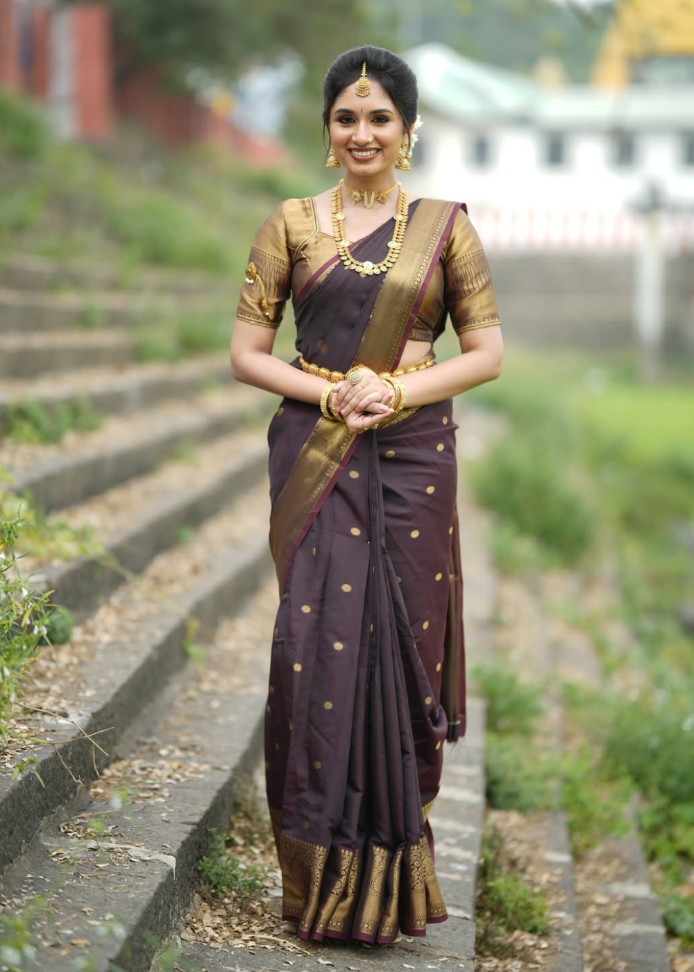 Traditional Coffee Brown Kathan Silk Elegance