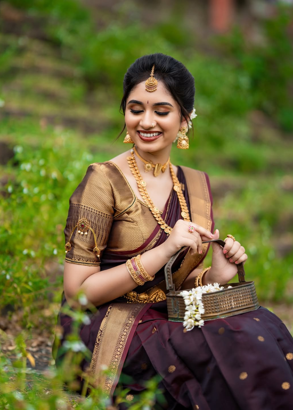 Traditional Coffee Brown Kathan Silk Elegance