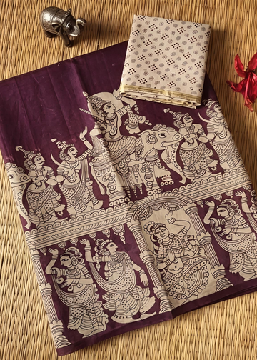 Traditional Kalamkari Print Cotton Saree
