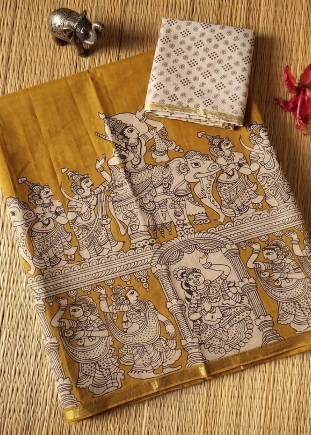 Traditional Kalamkari Print Cotton Saree
