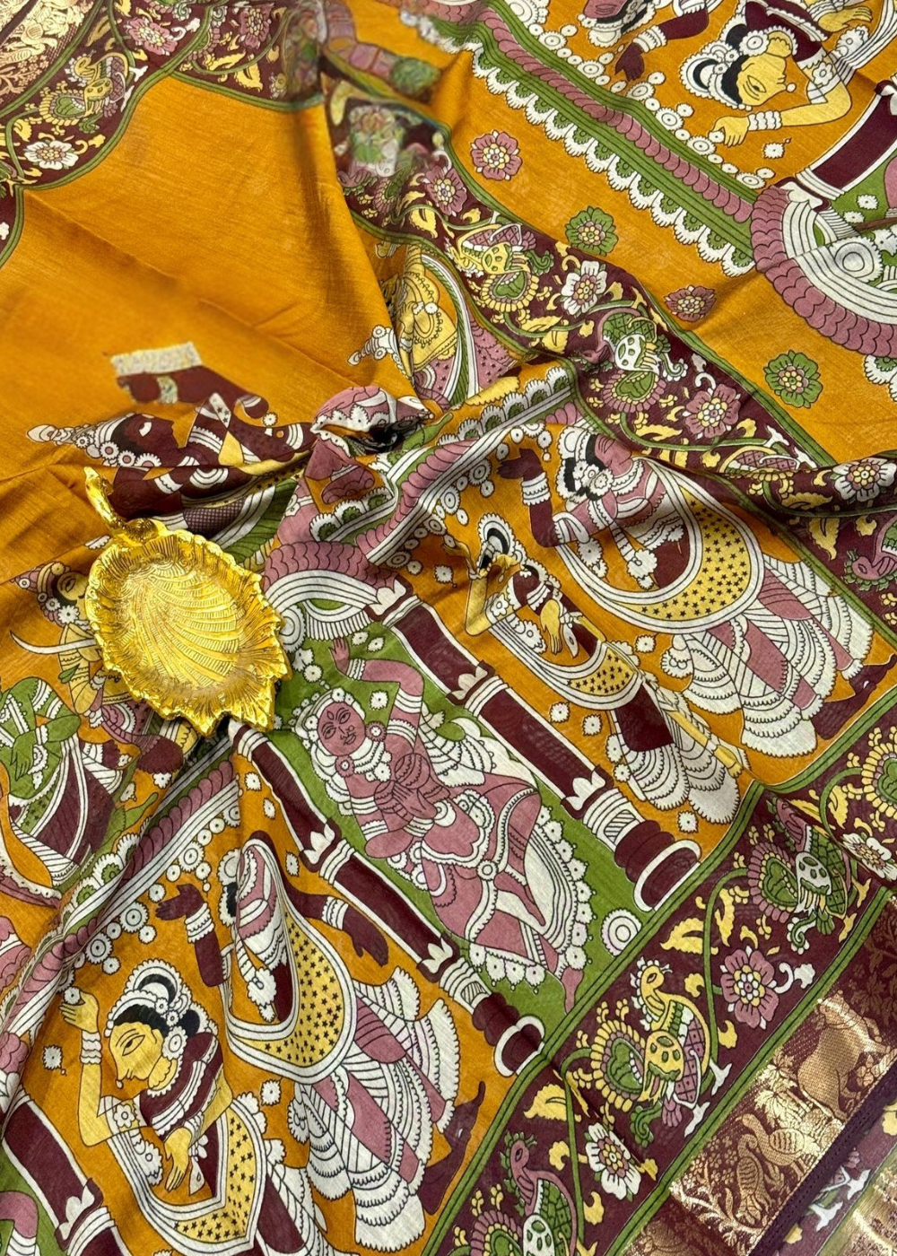 Mustard Gold Kalamkari Heritage Saree