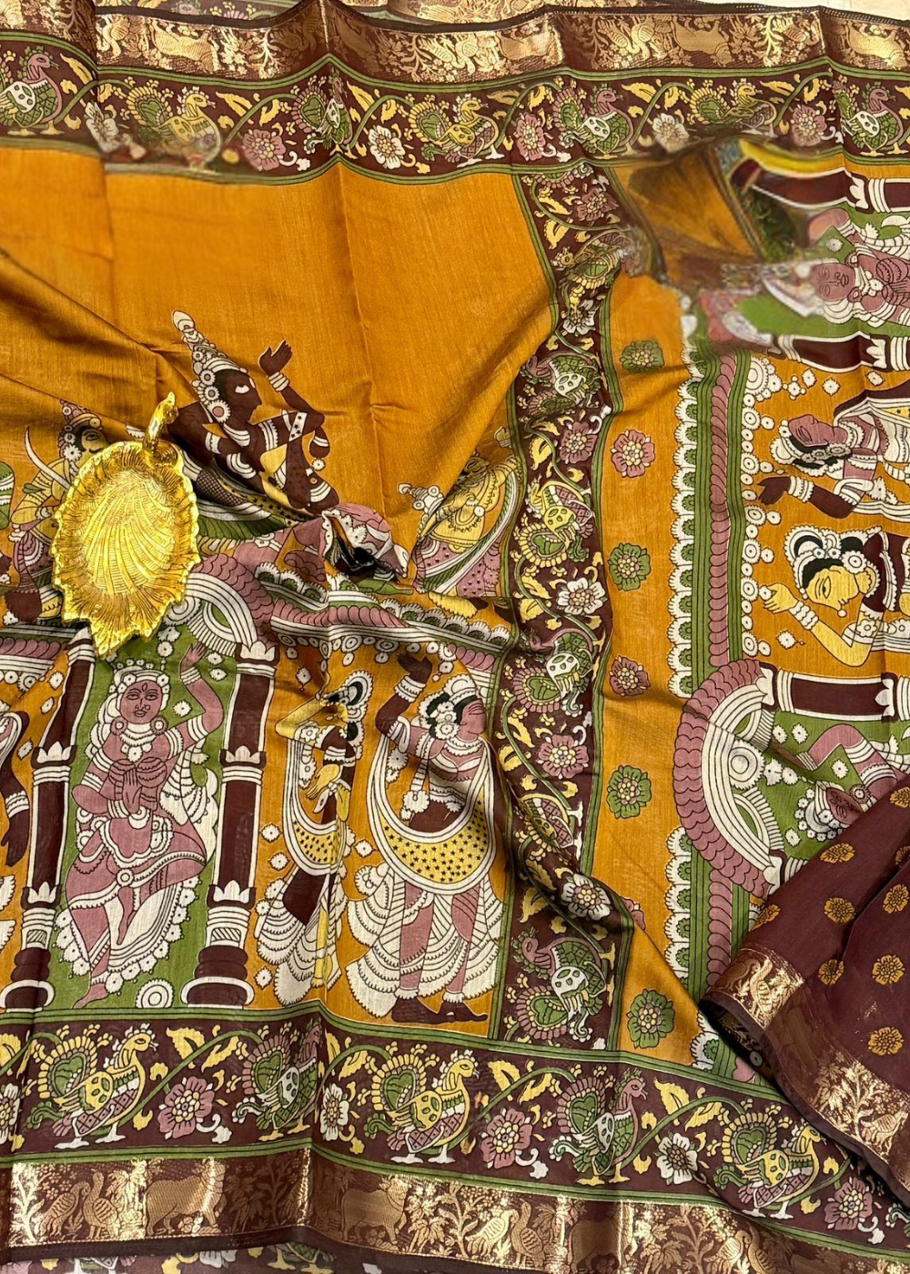 Mustard Gold Kalamkari Heritage Saree