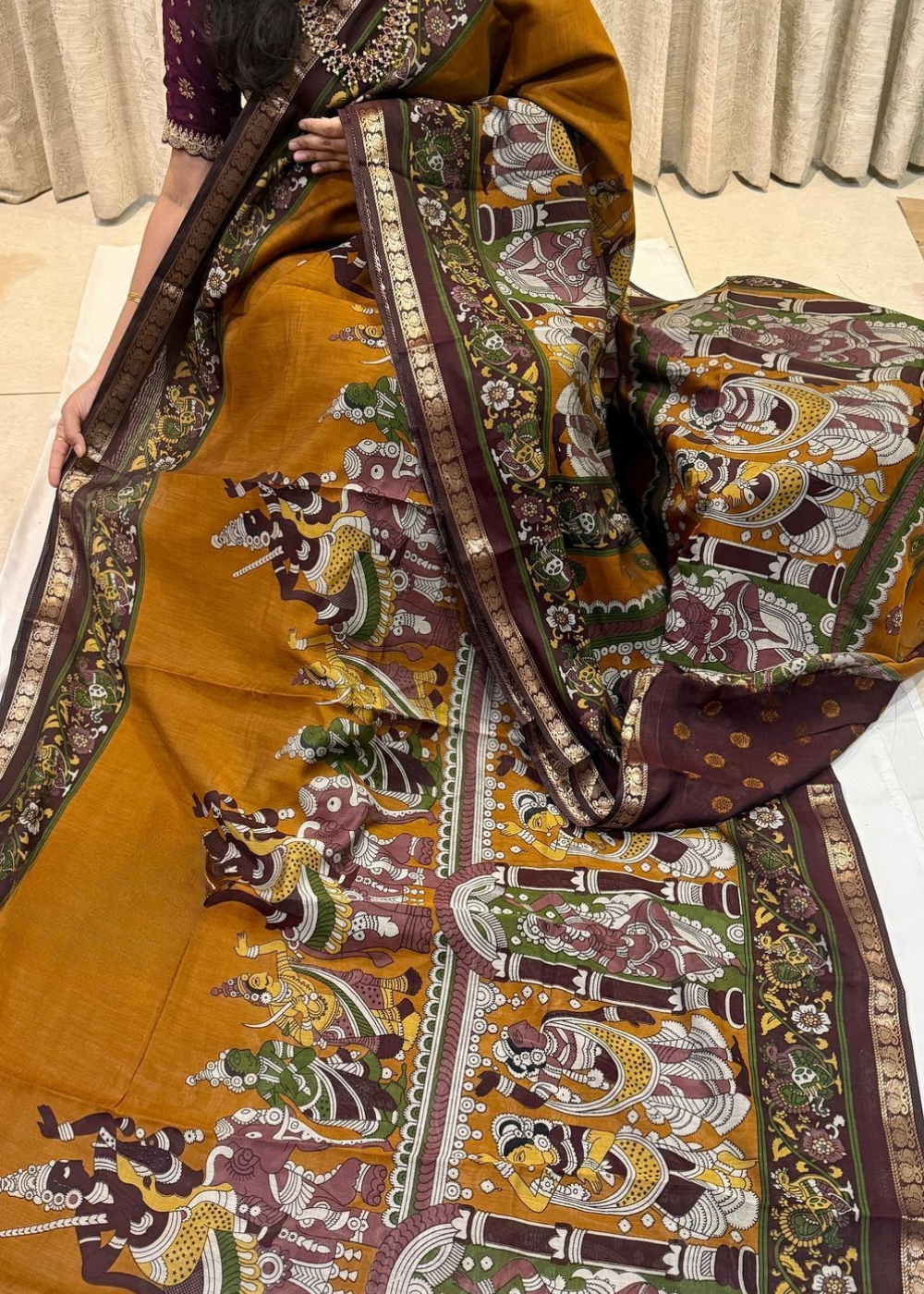 Mustard Gold Kalamkari Heritage Saree