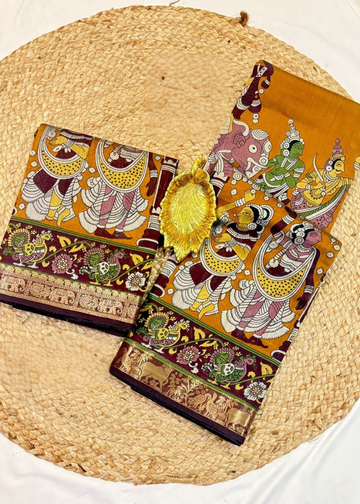Mustard Gold Kalamkari Heritage Saree