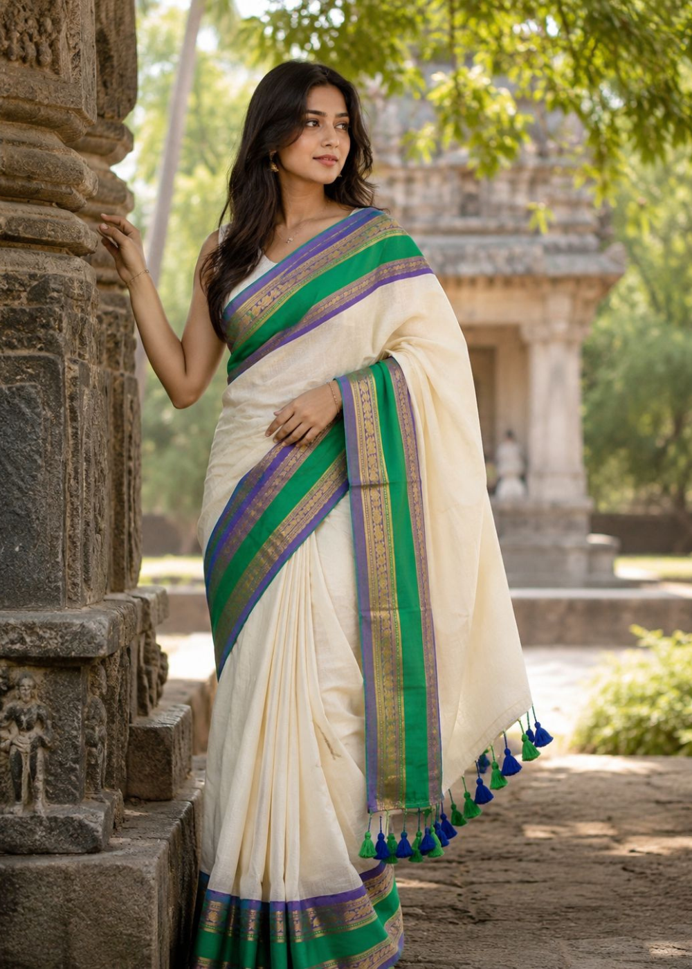 Elegant Khadi Soft Cotton Saree with Zari Border