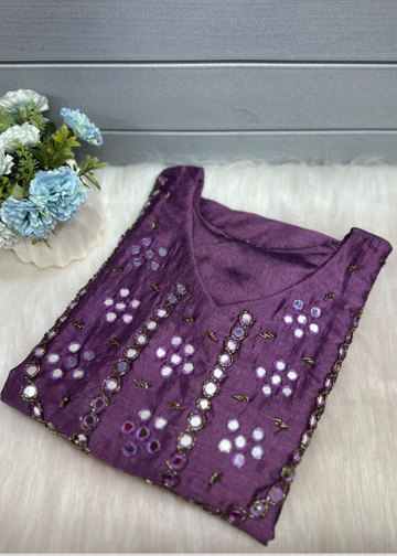 A-Line Mirror Work Vichitra Silk Kurties