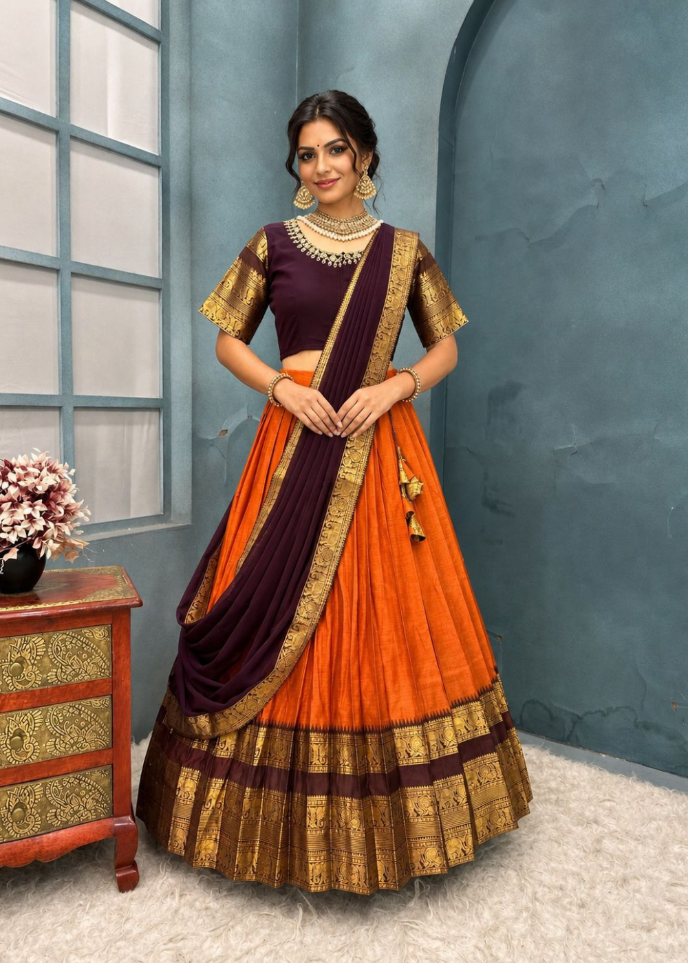 Exclusive Designer Premium Pure Cotton Kanjivaram Lehenga