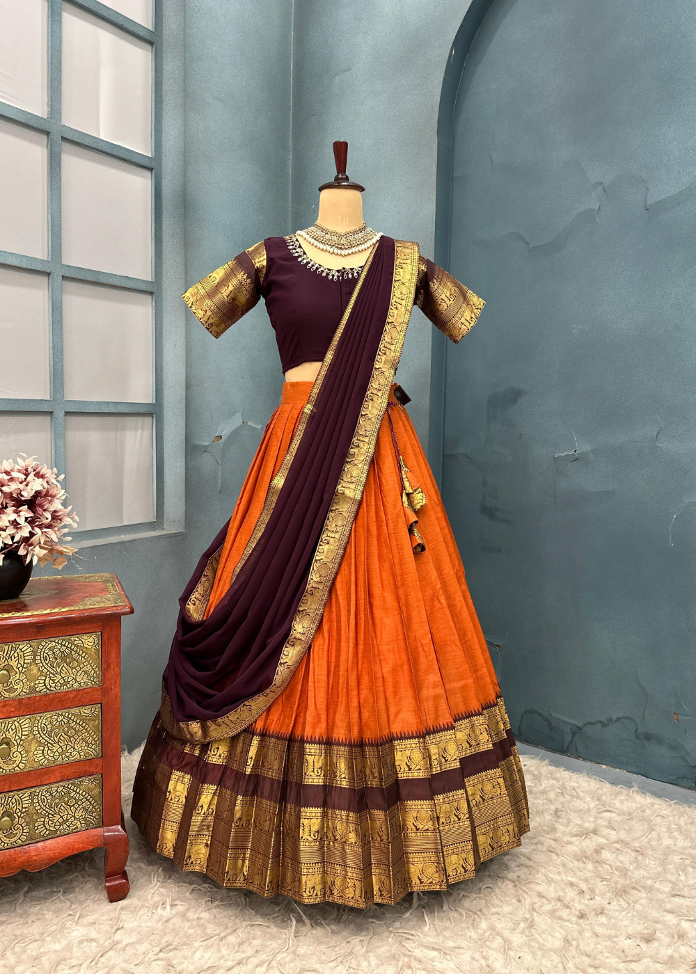 Exclusive Designer Premium Pure Cotton Kanjivaram Lehenga