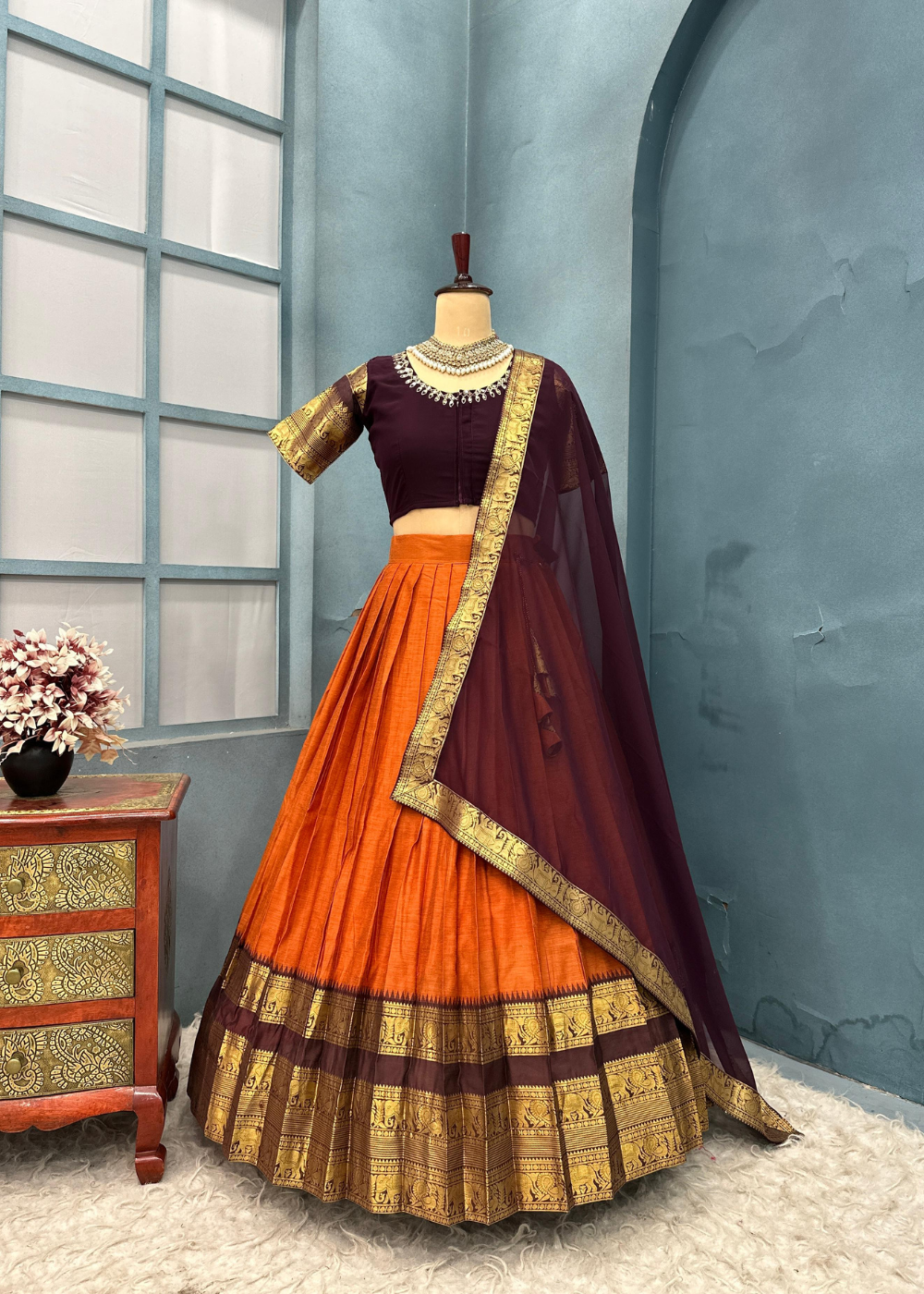 Exclusive Designer Premium Pure Cotton Kanjivaram Lehenga