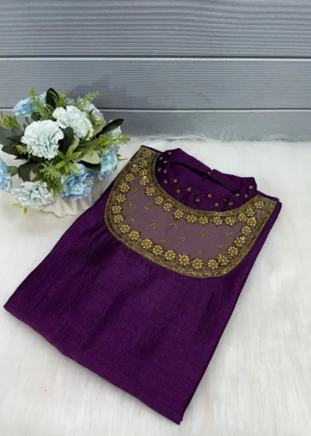 Jewel Neck Kurtis in Premium Vichithra Silk