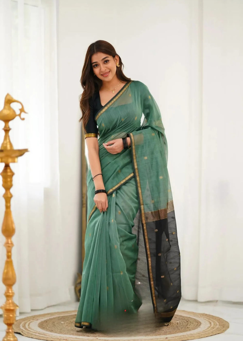 Aqua Teal Maheshwari Silk Cotton Soft Saree