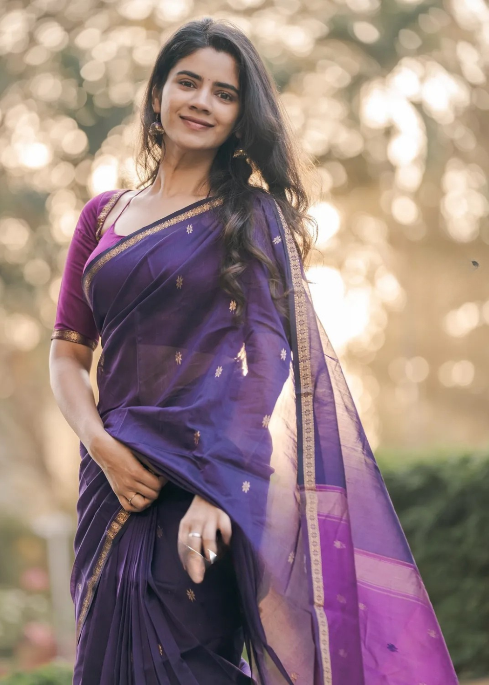 Plum Purple Maheshwari Silk Cotton Soft Saree