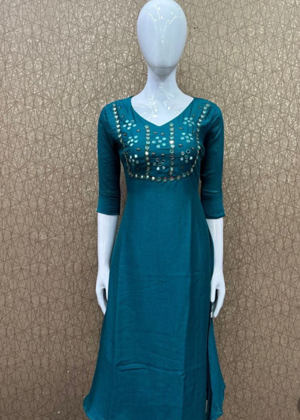 A-Line Mirror Work Vichitra Silk Kurties