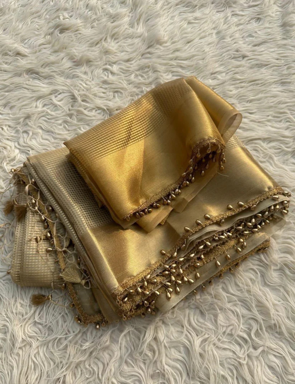 "Nayantara inspired Gold Banarasi Tissue Silk Saree with Lace"