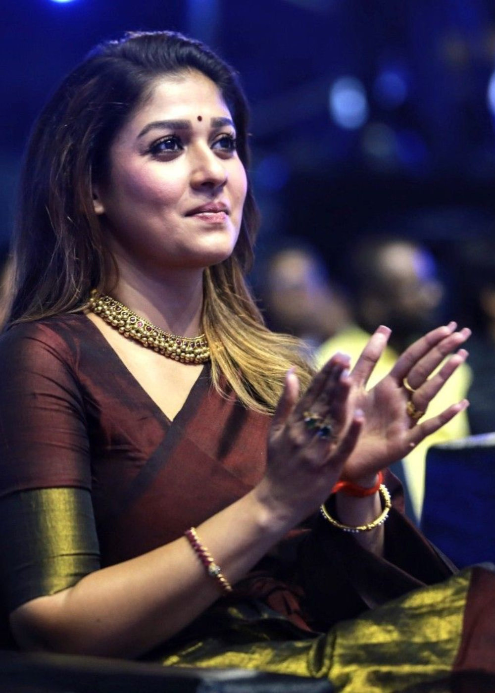 Nayanthara Maroon Handloom Saree with Gold Zari Pallu