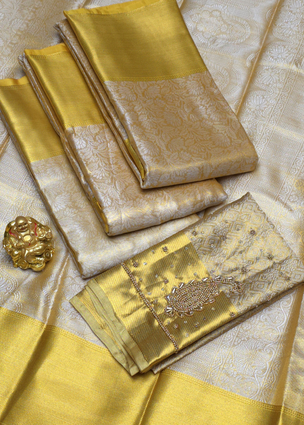 Nita Ambani inspired Gold Color Banarasi with Aariwork Blouse Tissue Silk Saree