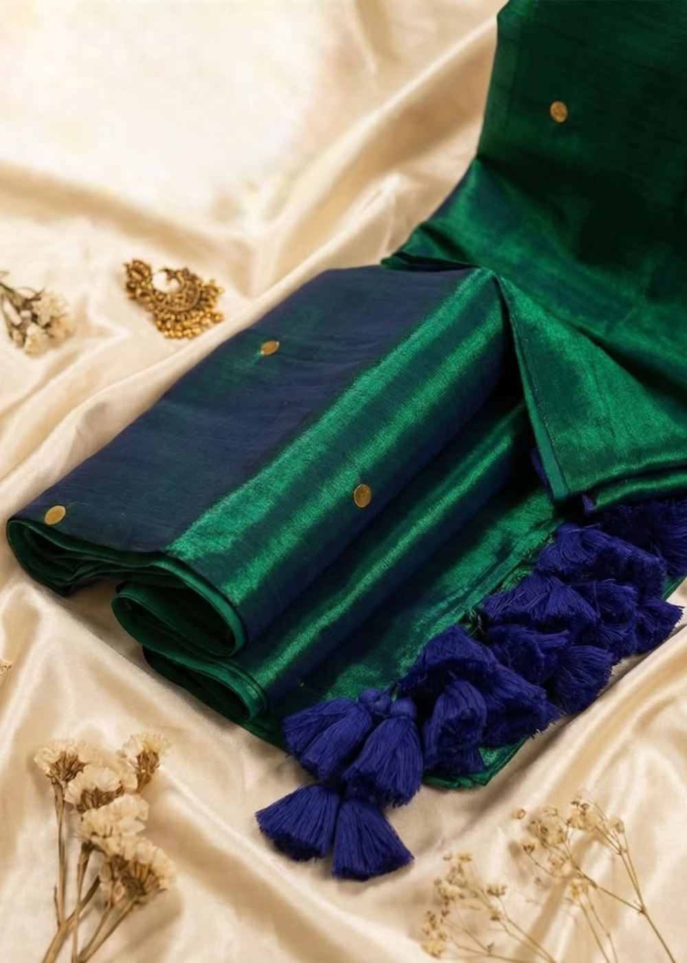Raga Tissue Peacock Green Saree with Gini Work