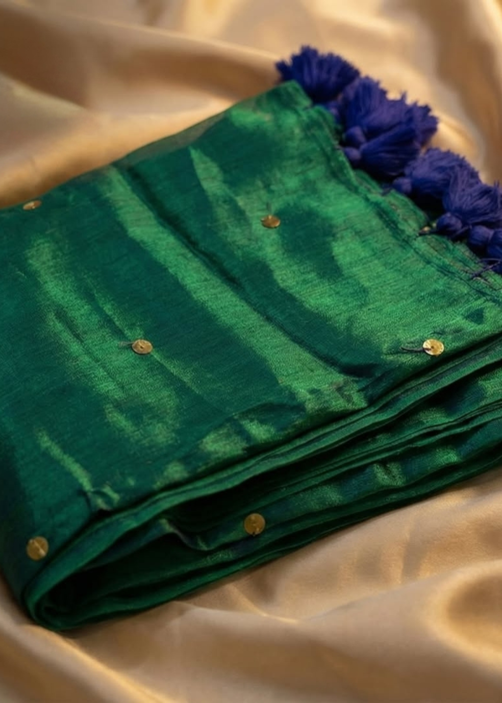 Raga Tissue Peacock Green Saree with Gini Work