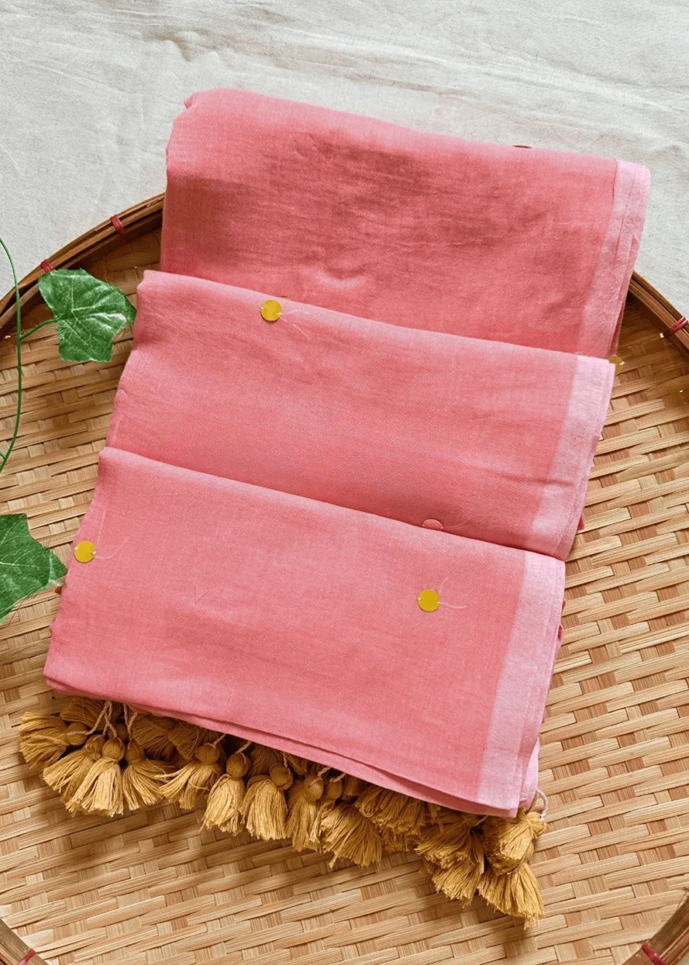 Rashmika Mandanna Inspired Mul Cotton Sequins Saree – Light Peach