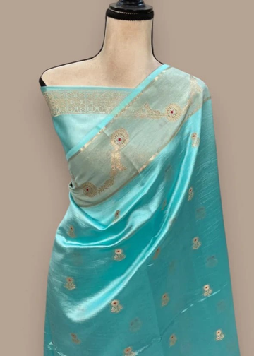 Sky Blue Banarasi Raw Silk Saree