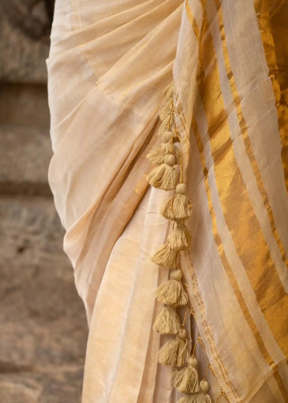 Tissue Cotton Kerala Zari Work Saree – Gold Shade